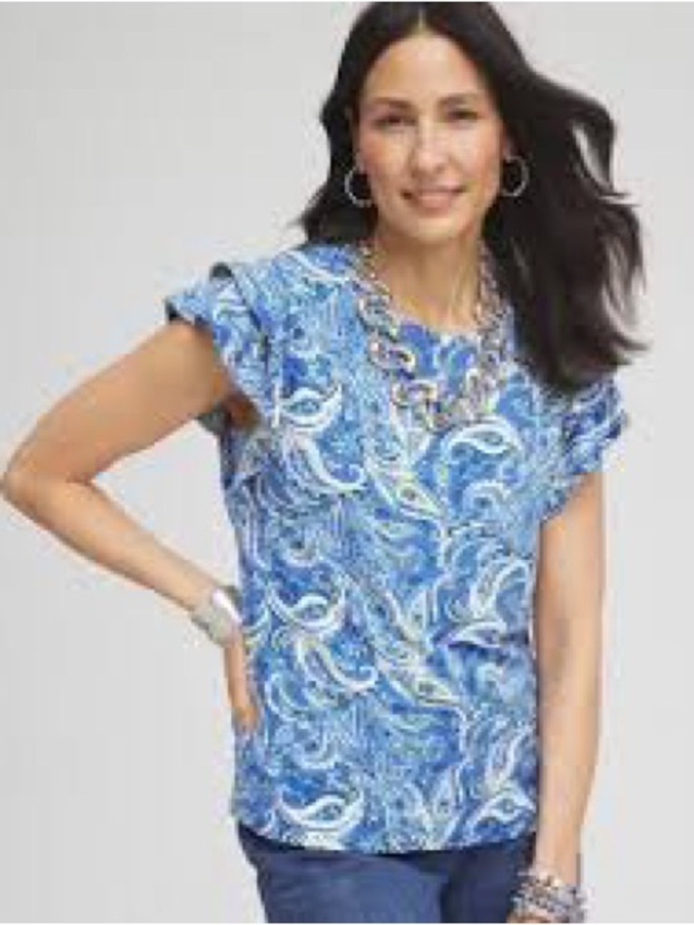 Chico's Large Blue & Yellow Paisley Top